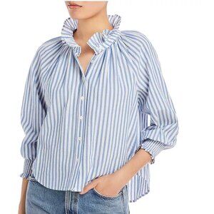 Veronica Beard Preppy Calisto Striped Button-Up Shirt with Ruffle Collar